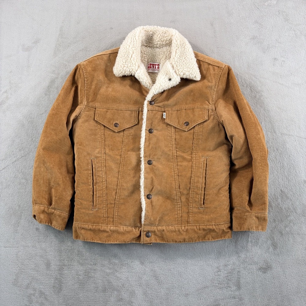 Vintage Levi's Corduroy Trucker 80s Sherpa Lined Jacket Men 38 Brown Made in USA